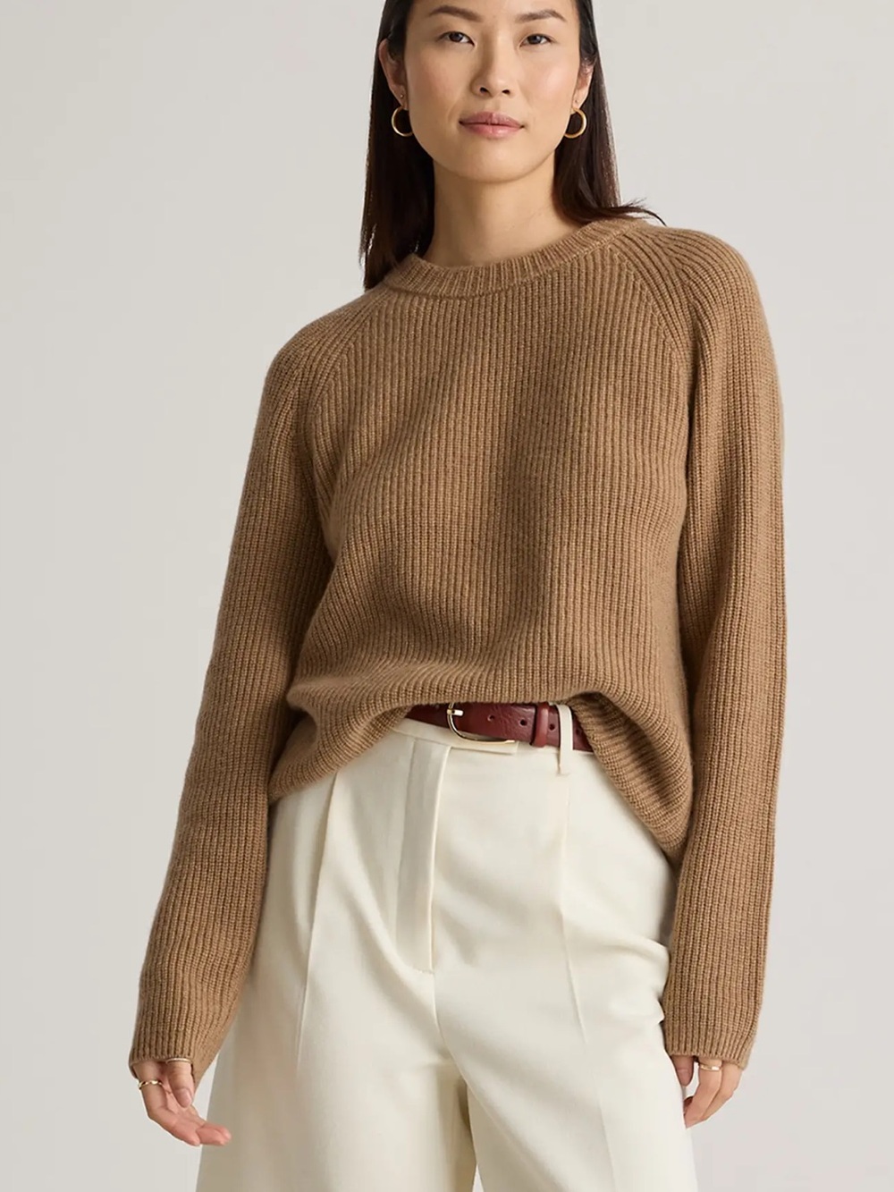 Quince Mongolian Cashmere Fisherman Crewneck Sweater teak small